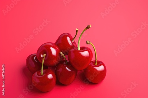 Fresh cherries on red coloured background.