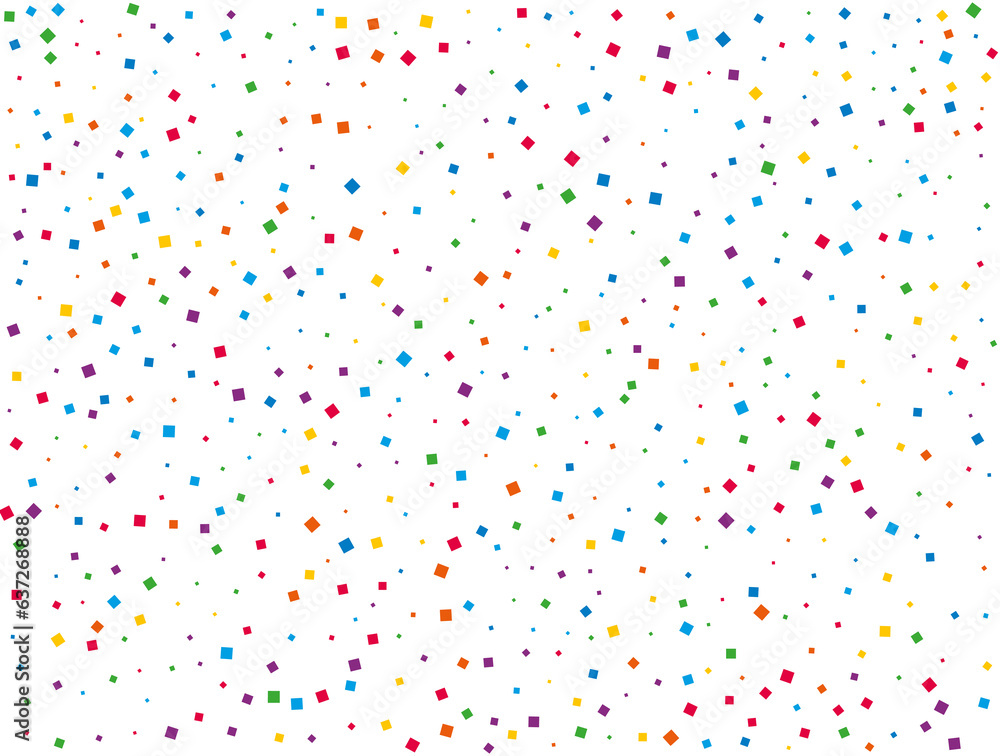 Rainbow Squares Confetti. Confetti celebration, Falling rainbow abstract decoration for party, birthday celebrate, anniversary or event, festive. Festival decor. Vector illustration.