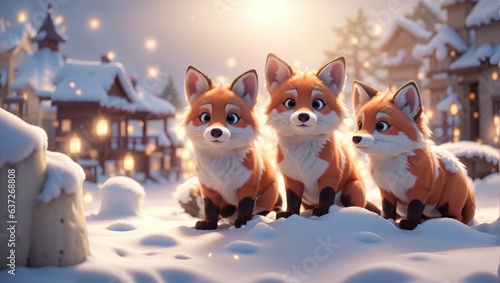 "Winter Whimsy: Illustrate Playful Foxes in a Snowy Wonderland"