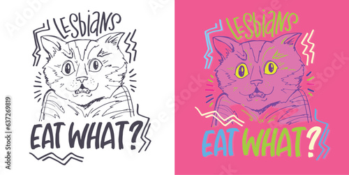 Cute motivation hand drawn doodle lettering postcard about lesbian. Lettering for print, t-shirt design, tee design, mug pring, bag label. Lqbtq
