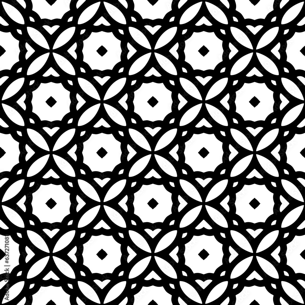 Fototapeta premium White background with black pattern. Seamless texture for fashion, textile design, on wall paper, wrapping paper, fabrics and home decor. Simple repeat pattern.