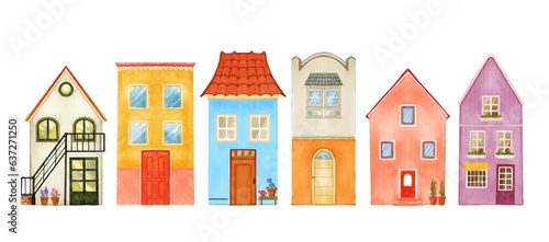 Foto cute houses hand drawn buildings watercolor
