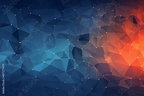 Abstract geometric polygon background with colorful triangles and white dots.