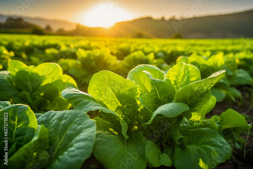 Cultivation of lettuce and lettuce cultivation and sunlight shining on vegetables