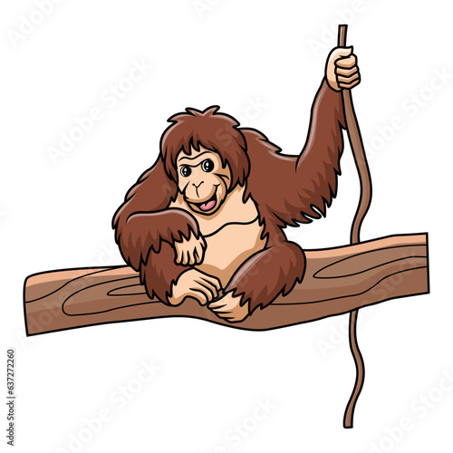Cute orangutan sitting on the wood
