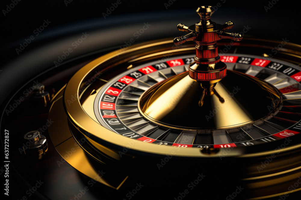 Beautiful roulette on a dark background with a place for a logo or inscription. generative ai
Beautiful roulette on a dark background with a place for a logo or inscription. generative ai