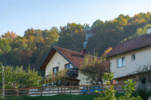 Landscape with a house in the autumn.