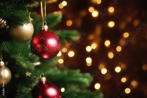 christmas tree decorations with bokeh background