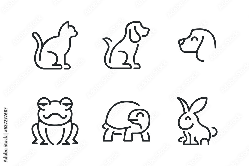 Thin line icons set of pets and veterinary medicine.