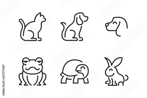 Thin line icons set of pets and veterinary medicine.