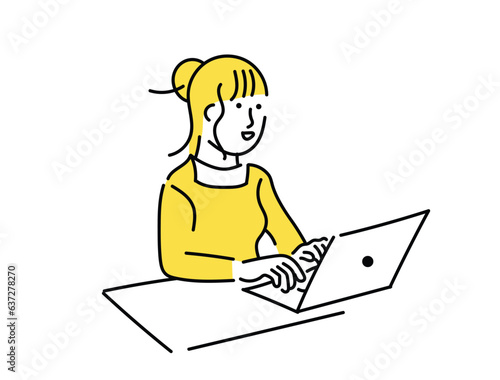 ノートパソコンを操作する女性のイメージイラスト素材