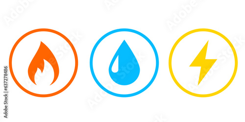 Gas Water Electricity circle icon. Clipart image isolated on white background