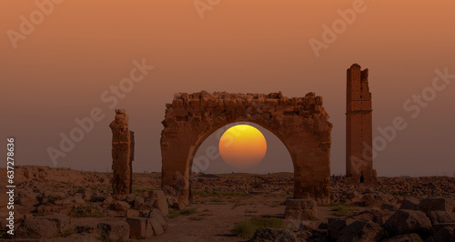 Ruins of the ancient city of Harran - Urfa , Turkey (Mesopotamia) at amazing sunset - Old astronomy tower