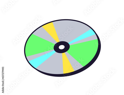 Compact disk icon. Metal CD, DVD disc in retro 90s style. Archive, informatio...