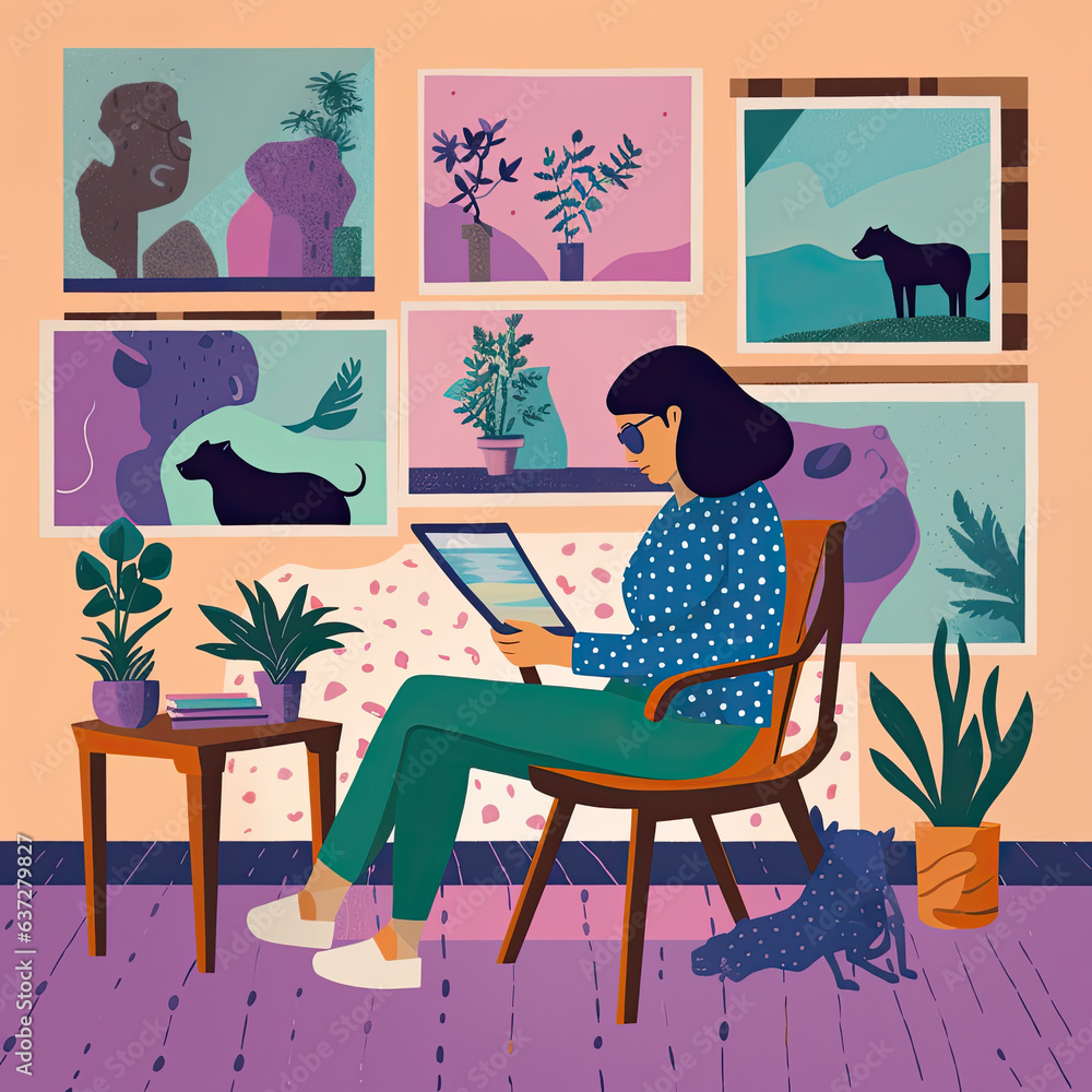 Artful Contemplation: A Modern Naive Illustration of Home Gallery Artful Contemplation: A Modern Naive Illustration of Home Gallery