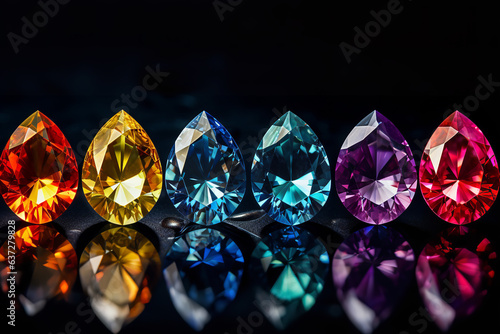 An array of diamonds  each with its unique hue  come together in a captivating spectrum that mirrors the colors of a rainbow