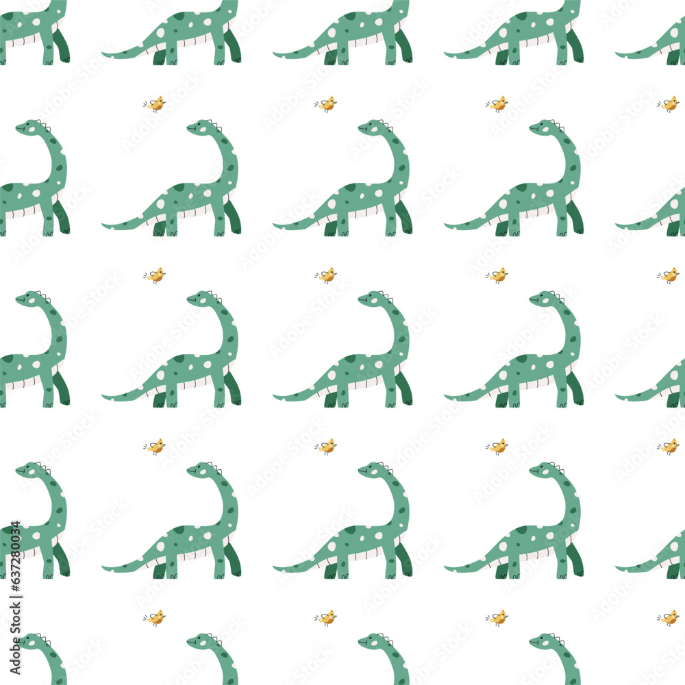 Vector seamless pattern with dinosaur and bird Vector seamless pattern with dinosaur and bird