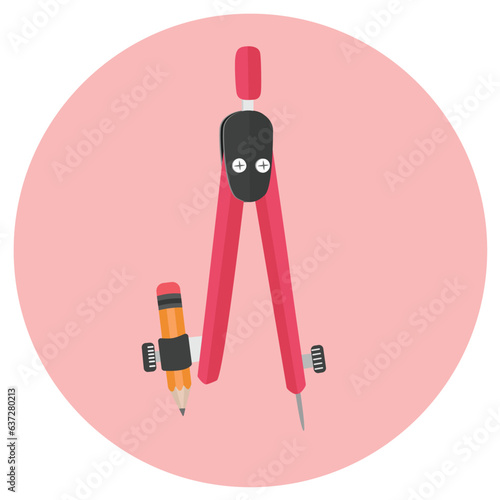 School compass vector illustration. Compass clip art. Tool for drawing circle. Office or School supplies, stationery vector. Educational object. Back to schoool concept. Flat vector in cartoon style.