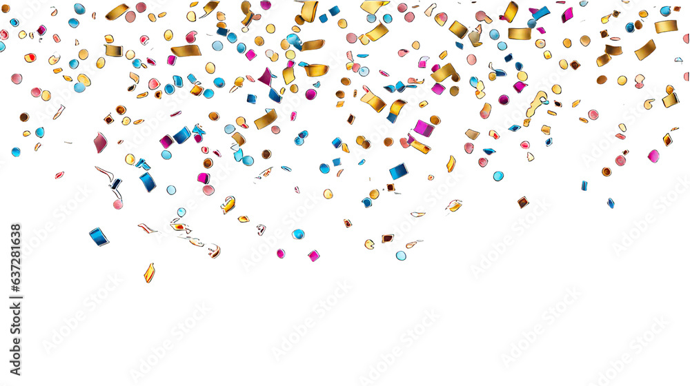 Party decoration with confetti on white background created with Generative AI