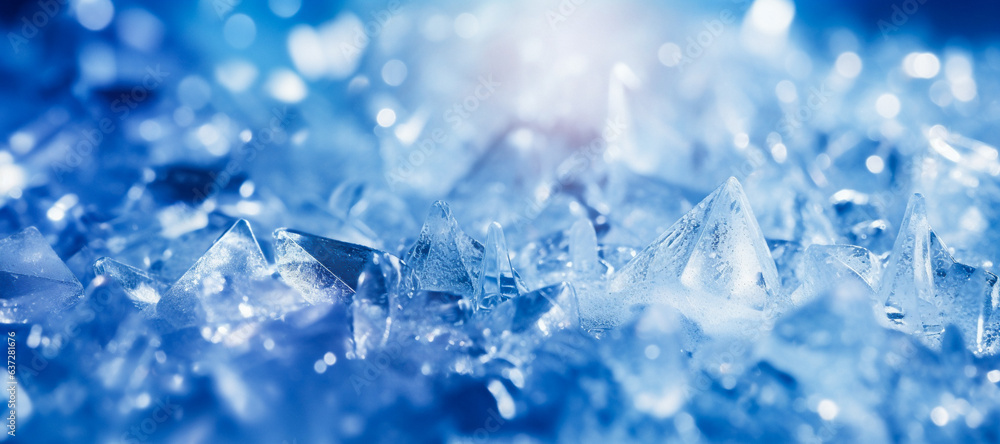 Close-up of blue ice crystals in pyramid shape. Blurred background of more ice crystals. Low angle view and cool and frosty mood. Close-up of blue ice crystals in pyramid shape. Blurred background of more ice crystals. Low angle view and cool and frosty mood.