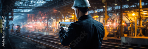 Canvastavla Modern Industrial Engineer Using Tablet to Inspect Railway Track Systems