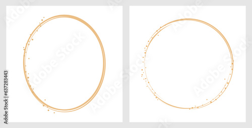 Gold oval and circle frame signs isolated on white backgrounds vector illustration.