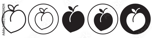 Peach Icon. Apricot vector symbol set. Flat outlined orange color healthy nectarine fruit mark.