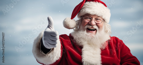 portrait of santa claus smiling happily doing thump up photo
