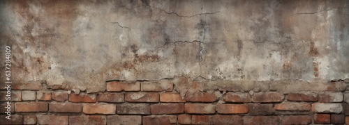 Old wall background with mildew-streaked  cracked bricks
