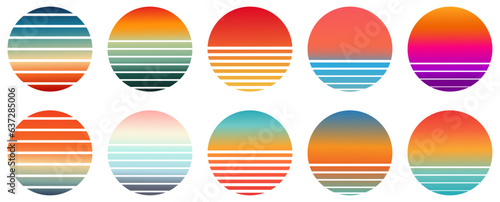 Set of retro sunset. Vintage colorful striped circles. Vintage colorful striped circles © WorldArt