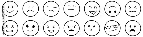 Set of hand drawn emoticons. Doddle emoticons. Vector illustration isolated on white background
