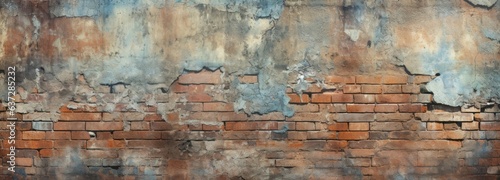 Old wall background with mildew-streaked, cracked bricks
