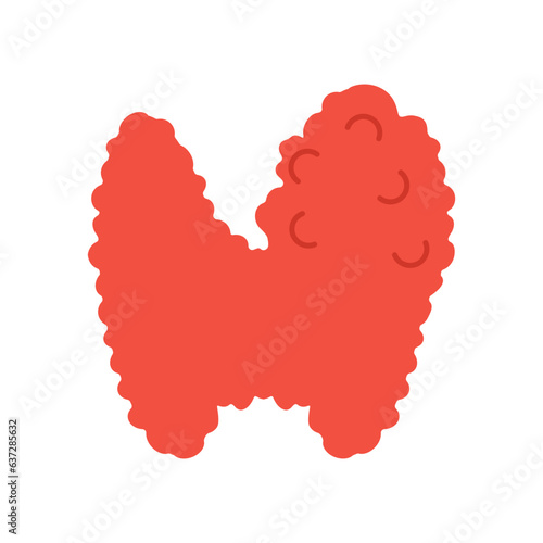 Enlarged thyroid gland lobes icon. Thyroid hormones function disorder. Endocrine system imbalance. Hyperthyroidism and hypothyroidism diseases. Metabolism control. Isolated flat vector illustration.