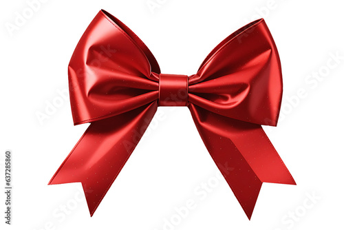 Decorative red bow and ribbon isolated on transparent background. Ai 
