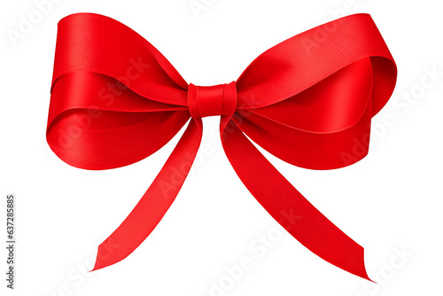 Decorative red bow and ribbon isolated on transparent background. Generative Ai