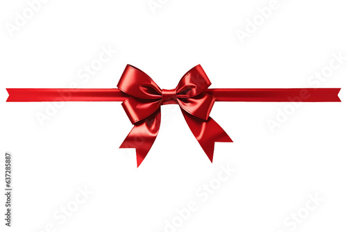 Decorative red bow and ribbon isolated on transparent background. Generative Ai