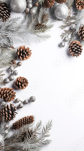 Fir cones and branches on a white background, generative AI.