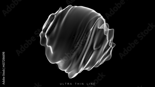 Distorted line spheres. Vector thin line glitch geometry.