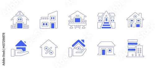 Real estate icon set. Duotone style line stroke and bold. Vector illustration. Containing house, home, real estate.