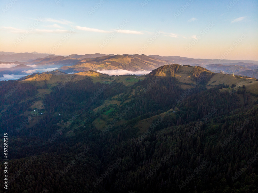 Morning in Carpathians from air
