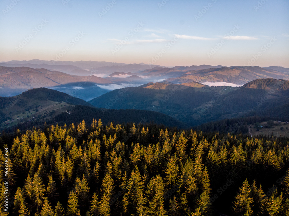 Morning in Carpathians from air