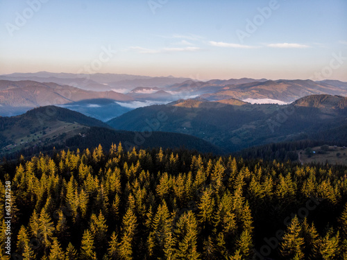 Obraz na płótnie Morning in Carpathians from air w salonie