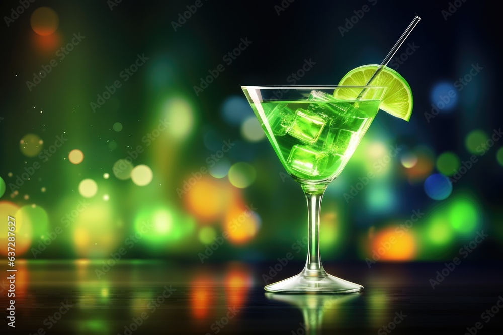 fresh green cocktail in a bar illustration