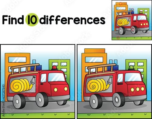Tableau sur toile Fire Truck Vehicle Find The Differences
