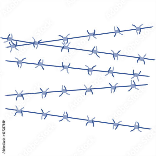 Barbed wire fence border frame illustration. Sharp thorns of barbwire barrier zone. Protection and security concept. Vector illustration.