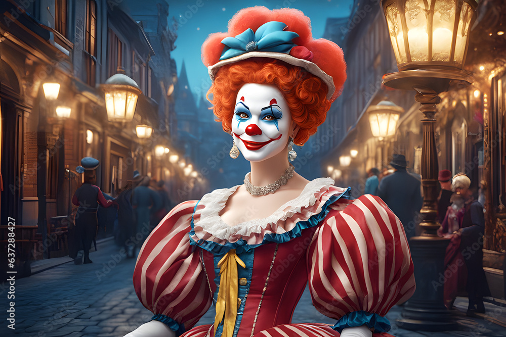 Portrait of a female clown from the seventeenth century.  Generative AI