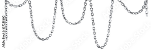 3d model of metallic steel chain on white isolated background with glossy texture