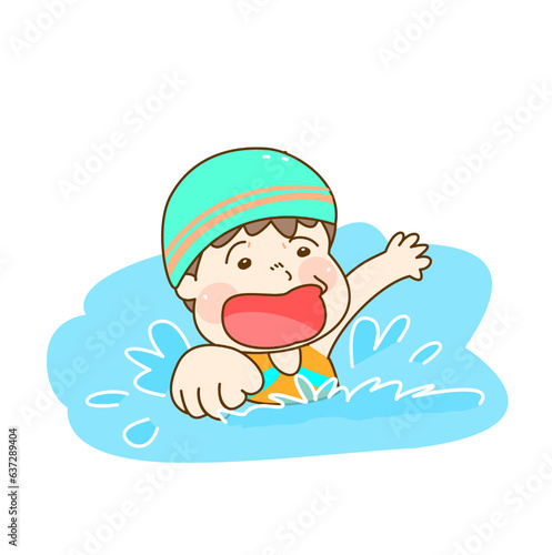 Cartoon kids swimming in the pool.