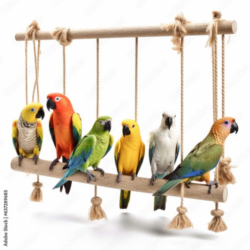 Obraz premium Toys for Birds - Swinging perches isolated. Generative AI