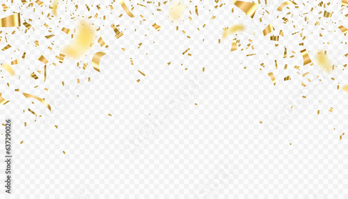 Gold confetti vector background. Falling bright golden festive tinsel